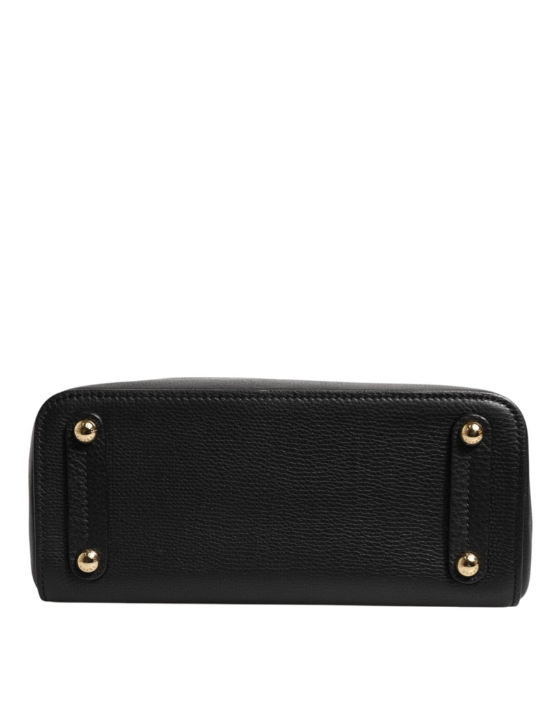 Dolce & Gabbana Black Calf Leather Logo Plaque Shoulder Tote Bag - Beyzy Store - Dolce & Gabbana