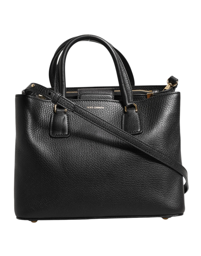 Dolce & Gabbana Black Calf Leather Logo Plaque Shoulder Tote Bag - Beyzy Store - Dolce & Gabbana