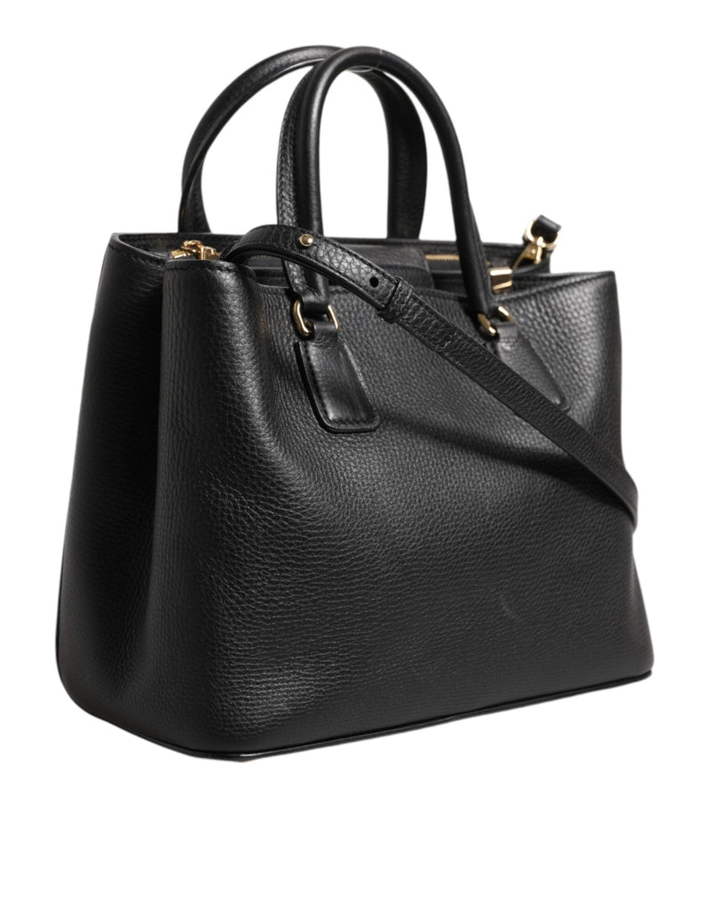 Dolce & Gabbana Black Calf Leather Logo Plaque Shoulder Tote Bag - Beyzy Store - Dolce & Gabbana