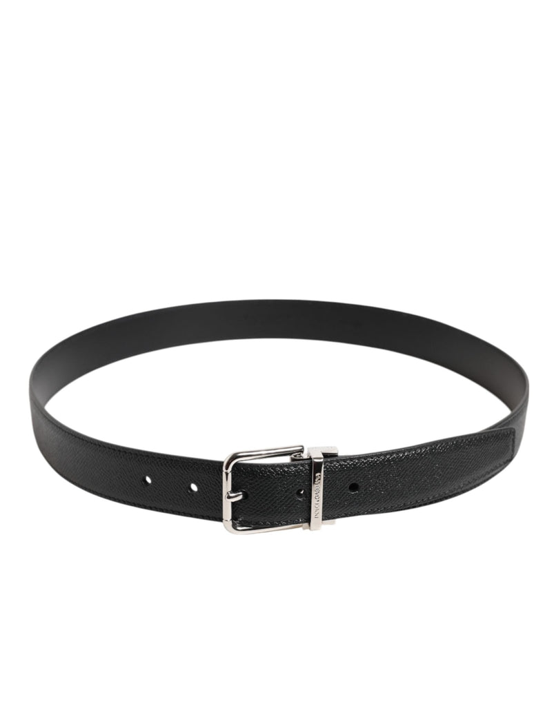 Dolce & Gabbana Black Calf Leather Silver Metal Buckle Belt - Beyzy Store - Dolce & Gabbana