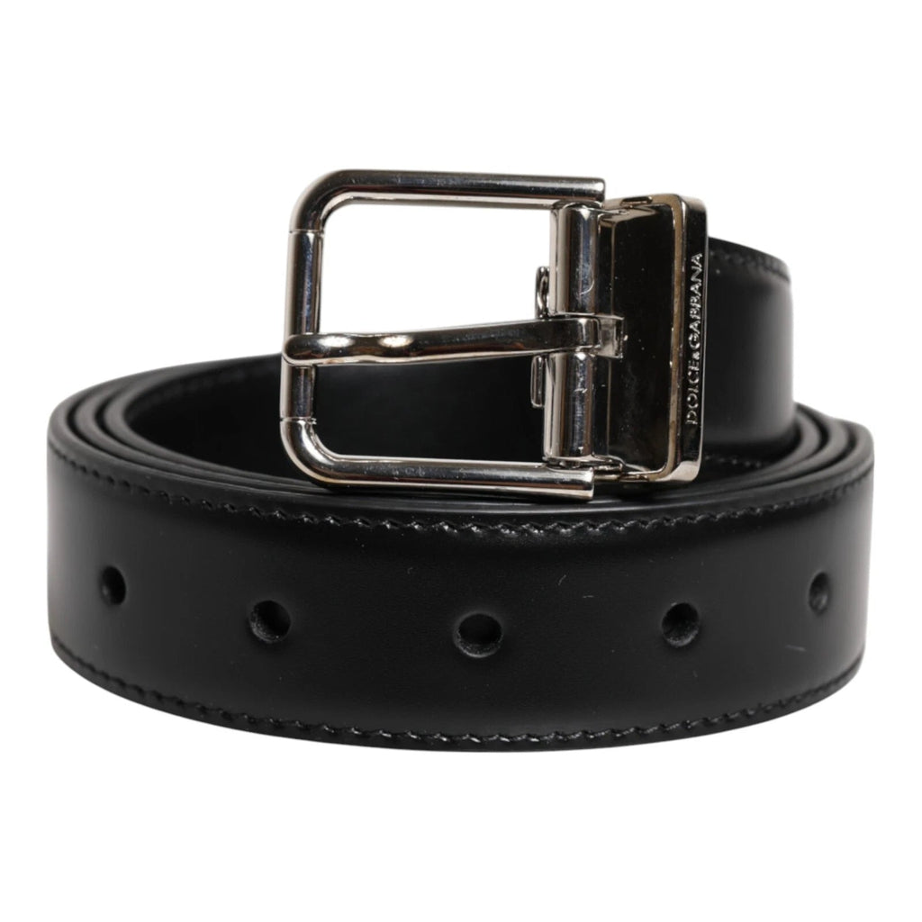 Dolce & Gabbana Black Calf Leather Silver Metal Buckle Belt - Beyzy Store - Dolce & Gabbana