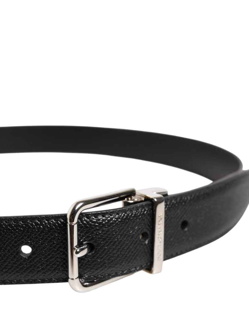 Dolce & Gabbana Black Calf Leather Silver Metal Buckle Belt - Beyzy Store - Dolce & Gabbana