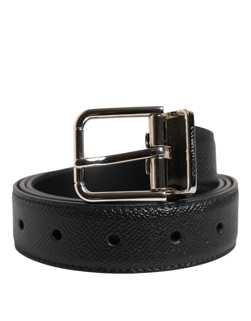 Dolce & Gabbana Black Calf Leather Silver Metal Buckle Belt - Beyzy Store - Dolce & Gabbana