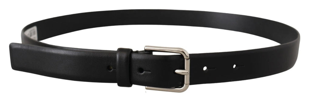 Dolce & Gabbana Black Calf Leather Silver Tone Logo Buckle Belt - Beyzy Store - Dolce & Gabbana