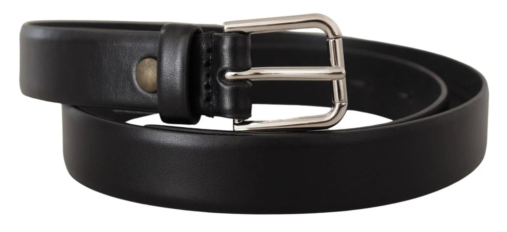 Dolce & Gabbana Black Calf Leather Silver Tone Logo Buckle Belt - Beyzy Store - Dolce & Gabbana