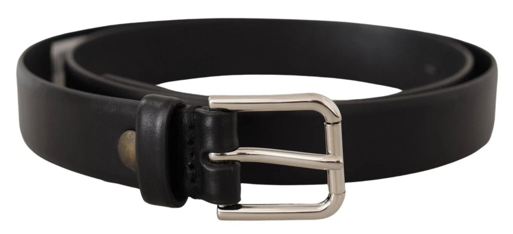Dolce & Gabbana Black Calf Leather Silver Tone Logo Buckle Belt - Beyzy Store - Dolce & Gabbana
