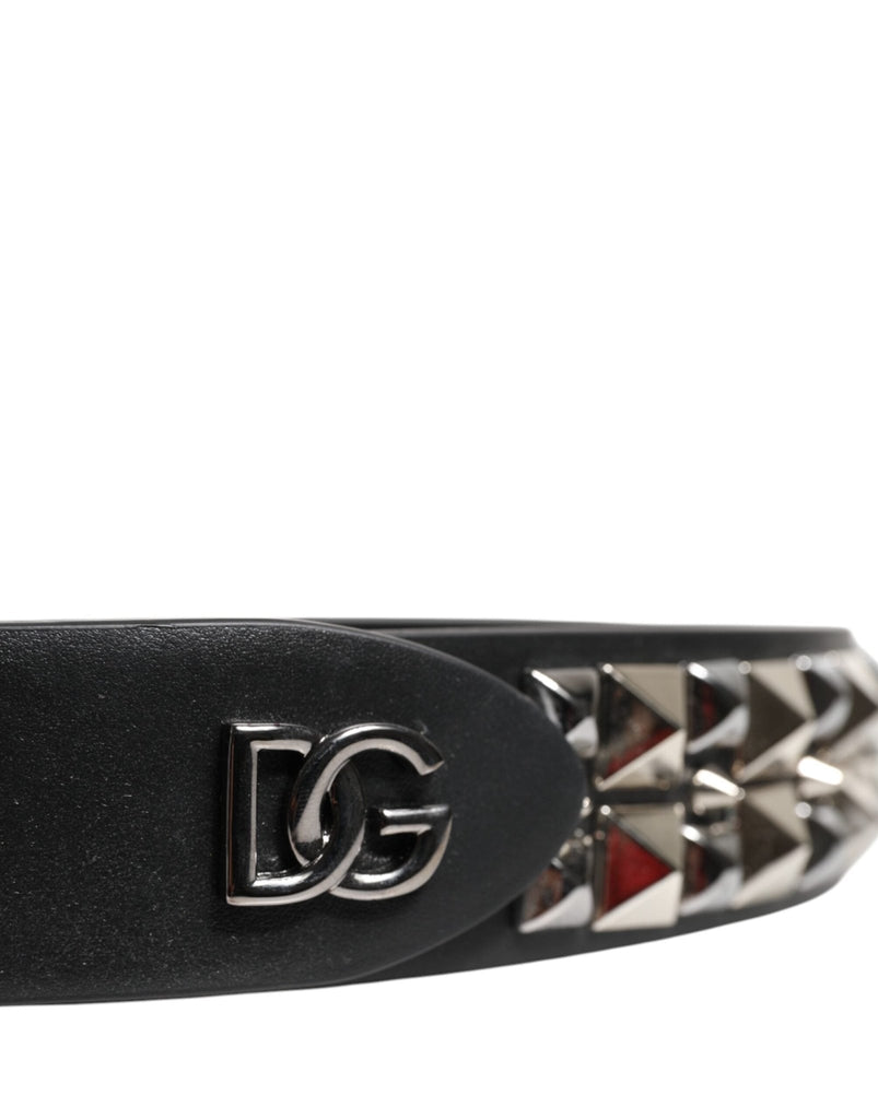 Dolce & Gabbana Black Calf Leather Studded Silver Buckle Belt - Beyzy Store - Dolce & Gabbana