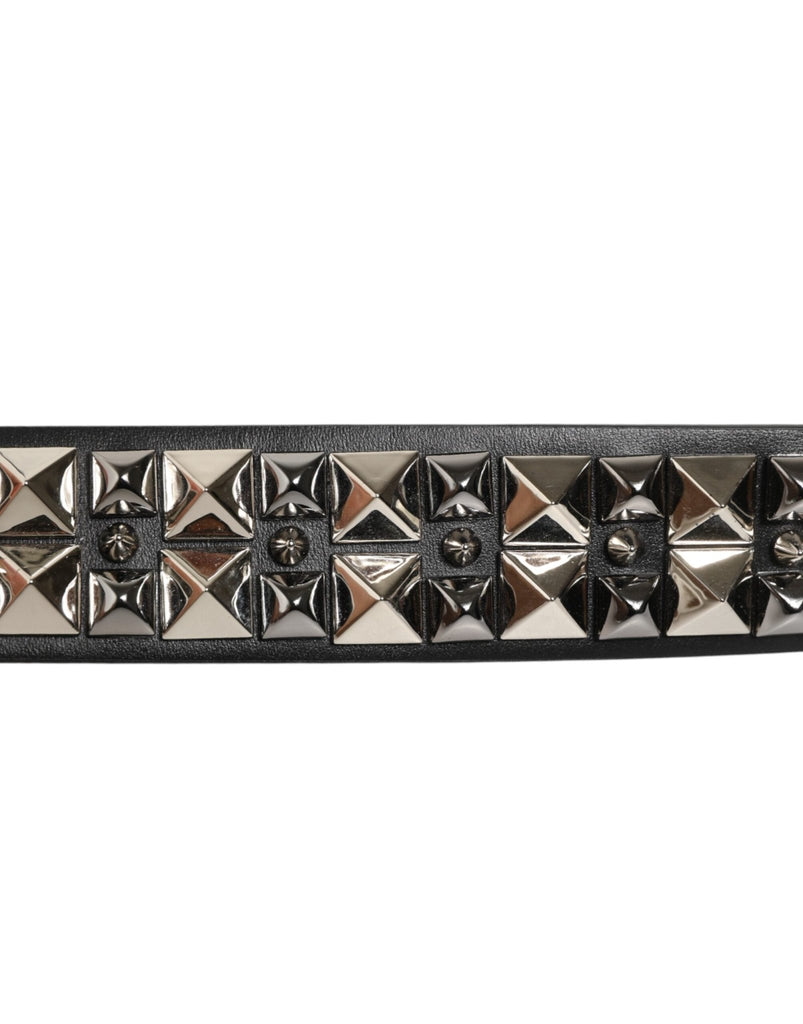 Dolce & Gabbana Black Calf Leather Studded Silver Buckle Belt - Beyzy Store - Dolce & Gabbana