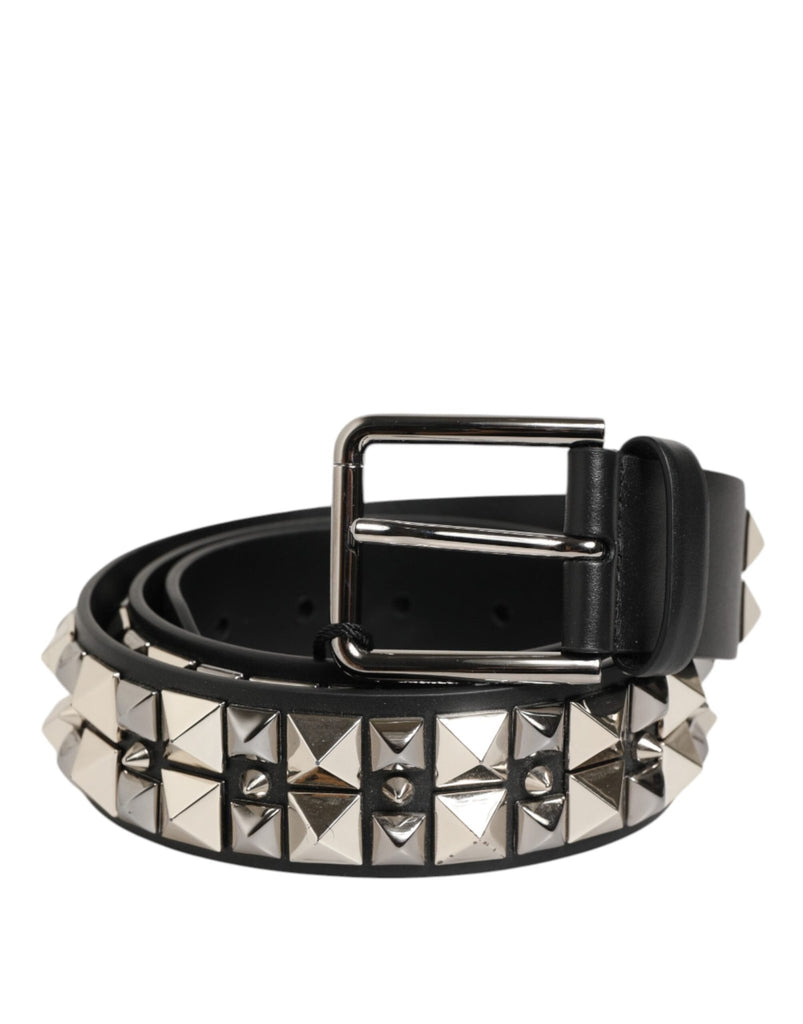 Dolce & Gabbana Black Calf Leather Studded Silver Buckle Belt - Beyzy Store - Dolce & Gabbana