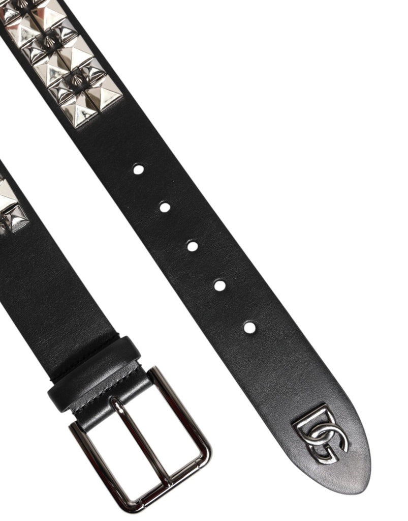 Dolce & Gabbana Black Calf Leather Studded Silver Buckle Belt - Beyzy Store - Dolce & Gabbana