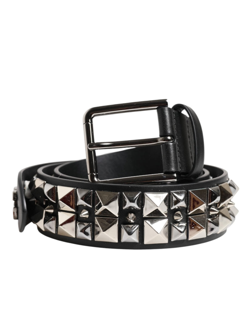 Dolce & Gabbana Black Calf Leather Studded Silver Buckle Belt - Beyzy Store - Dolce & Gabbana