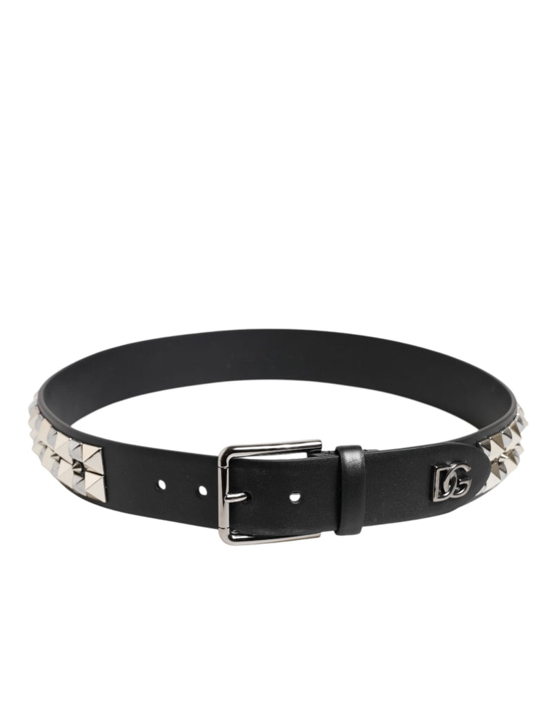 Dolce & Gabbana Black Calf Leather Studded Silver Buckle Belt - Beyzy Store - Dolce & Gabbana