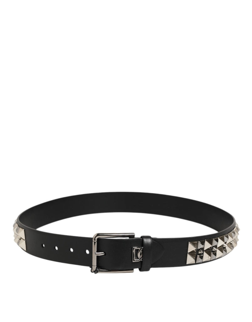 Dolce & Gabbana Black Calf Leather Studded Silver Buckle Belt - Beyzy Store - Dolce & Gabbana