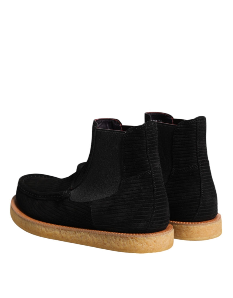 Dolce & Gabbana Black Calf Suede Slip On Ankle Boots Shoes - Beyzy Store - Dolce & Gabbana
