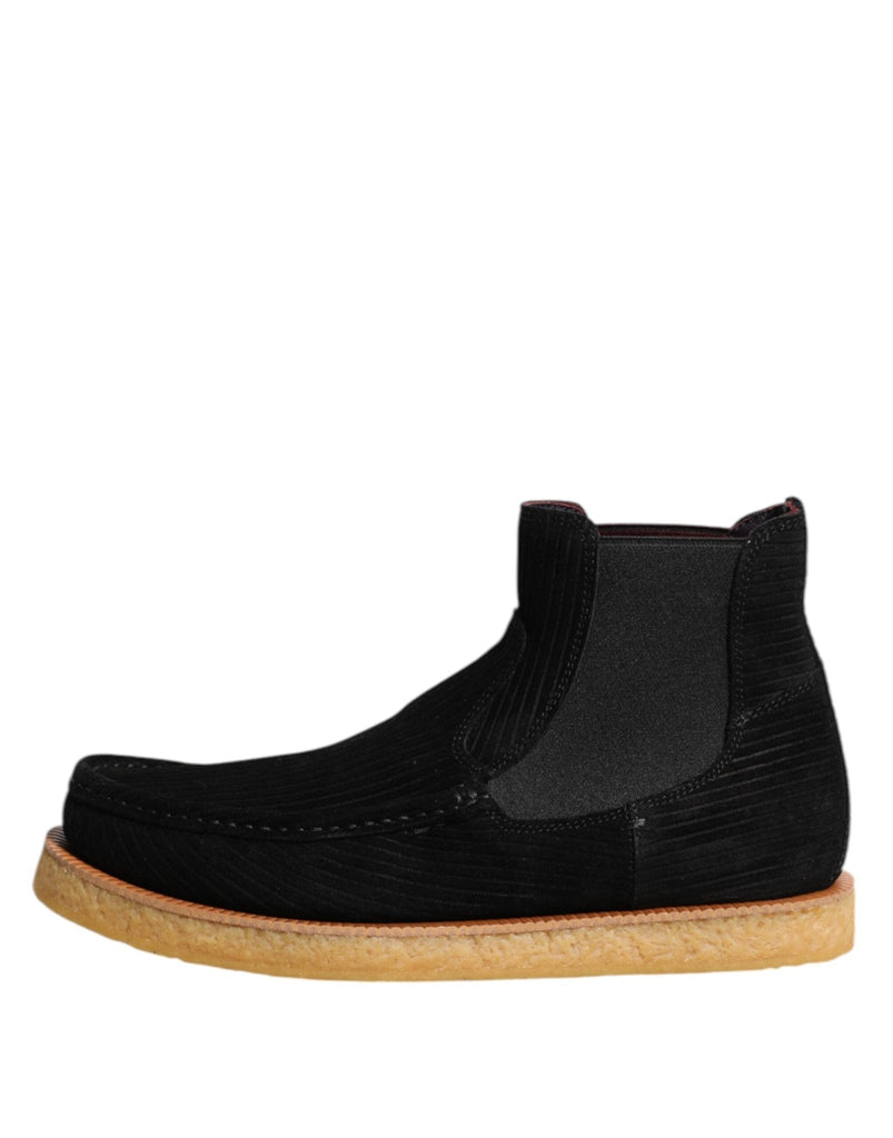 Dolce & Gabbana Black Calf Suede Slip On Ankle Boots Shoes - Beyzy Store - Dolce & Gabbana