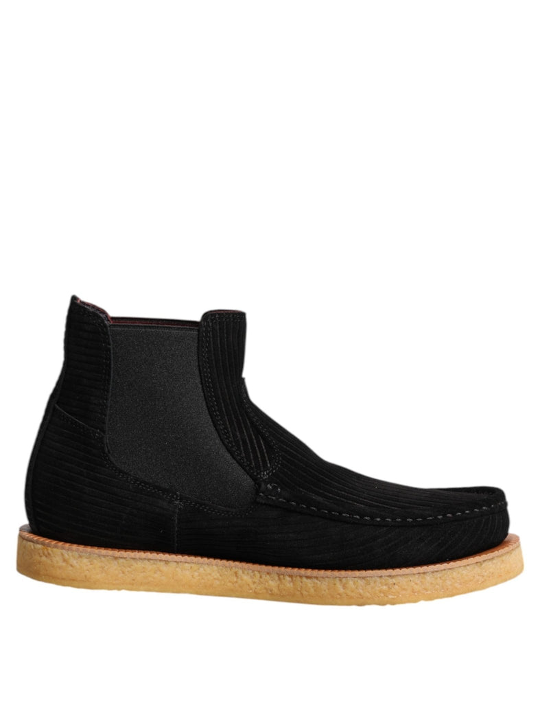 Dolce & Gabbana Black Calf Suede Slip On Ankle Boots Shoes - Beyzy Store - Dolce & Gabbana