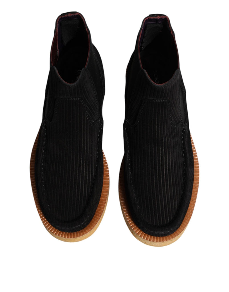 Dolce & Gabbana Black Calf Suede Slip On Ankle Boots Shoes - Beyzy Store - Dolce & Gabbana