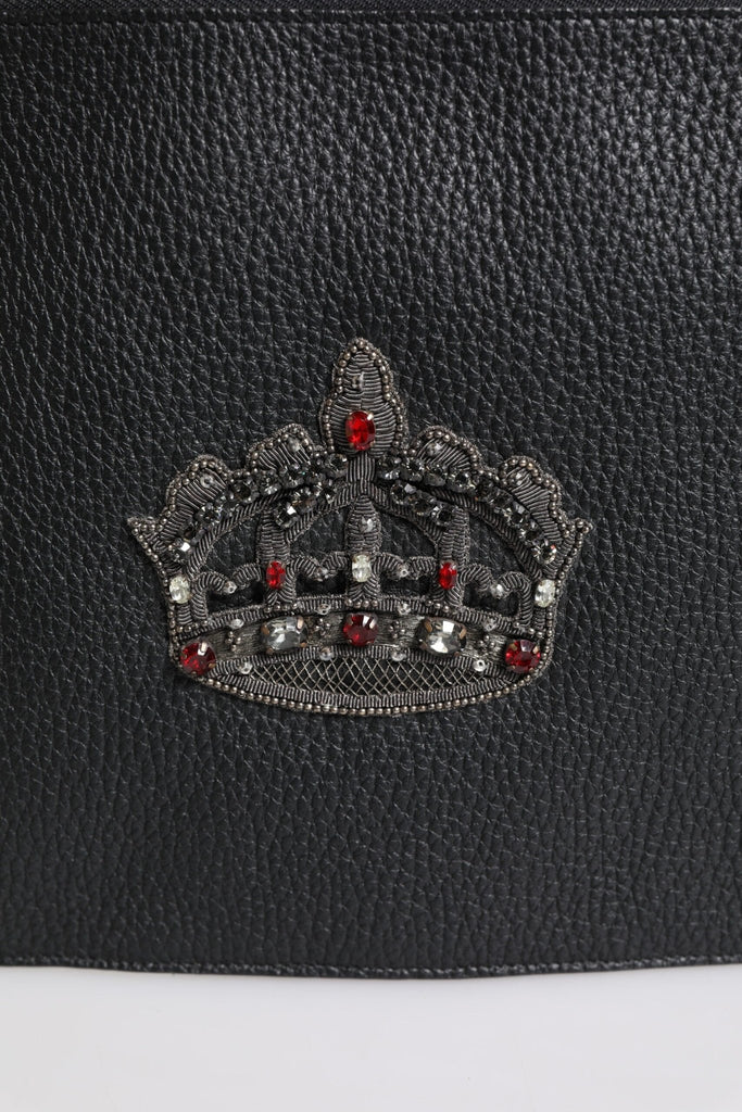 Dolce & Gabbana Black Calfskin Crown Embellished Clutch Pouch Bag - Beyzy Store - Dolce & Gabbana