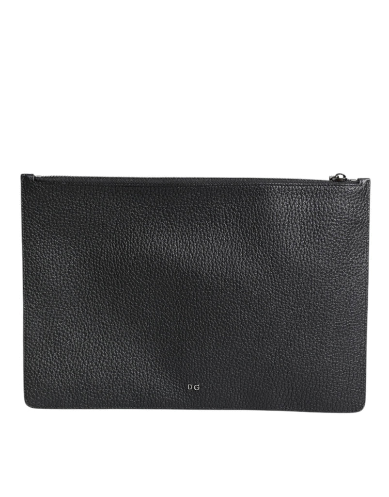 Dolce & Gabbana Black Calfskin Crown Embellished Clutch Pouch Bag - Beyzy Store - Dolce & Gabbana
