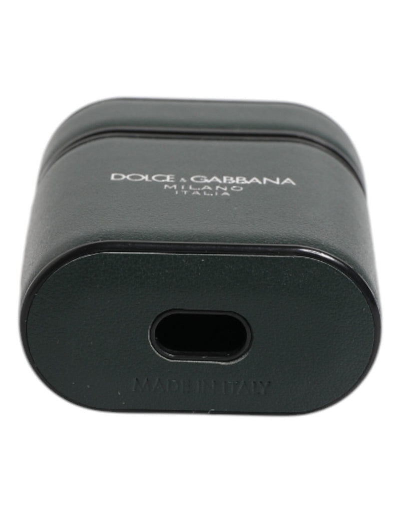 Dolce & Gabbana Black Calfskin Leather Logo Print Flip Holder Airpods Case - Beyzy Store - Dolce & Gabbana