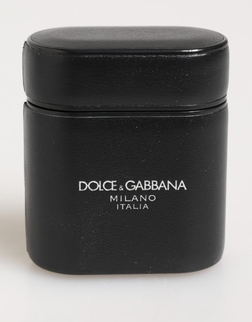 Dolce & Gabbana Black Calfskin Leather Logo Print Flip Holder Airpods Case - Beyzy Store - Dolce & Gabbana