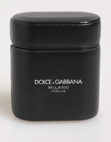 Dolce & Gabbana Black Calfskin Leather Logo Print Flip Holder Airpods Case - Beyzy Store - Dolce & Gabbana
