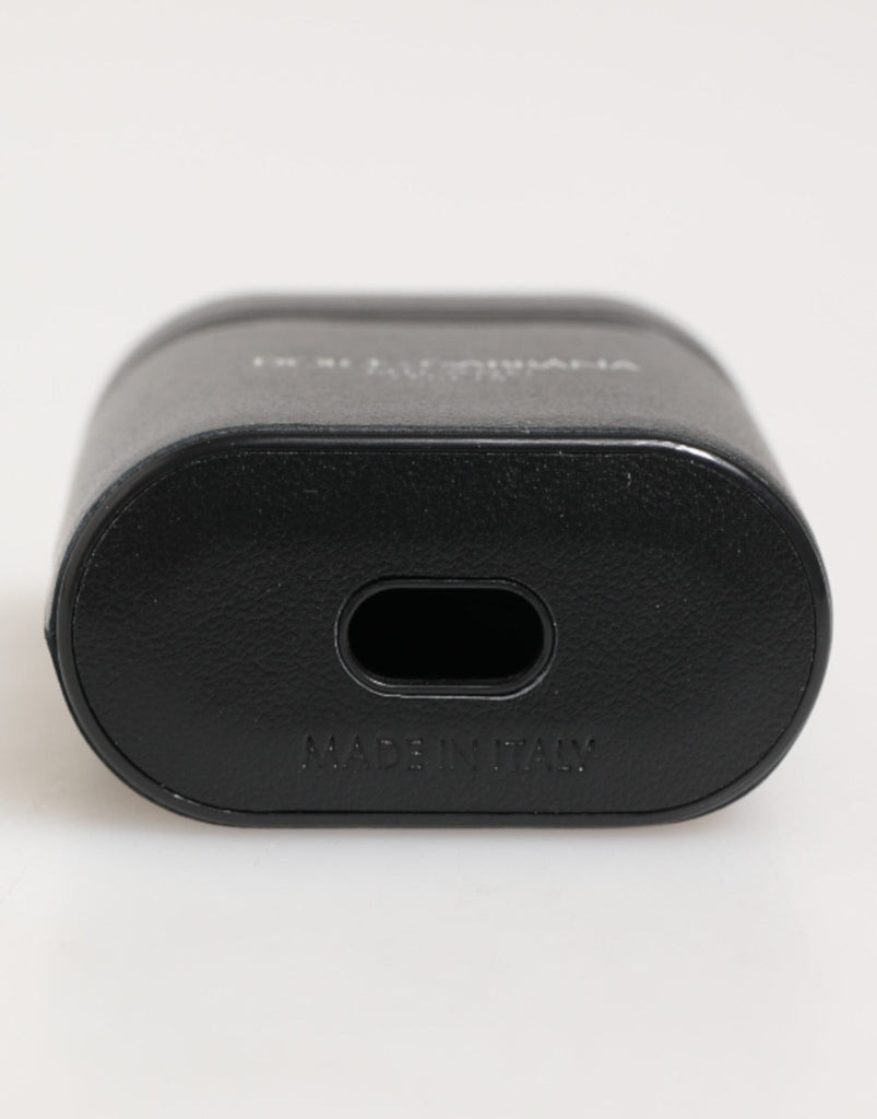 Dolce & Gabbana Black Calfskin Leather Logo Print Flip Holder Airpods Case - Beyzy Store - Dolce & Gabbana