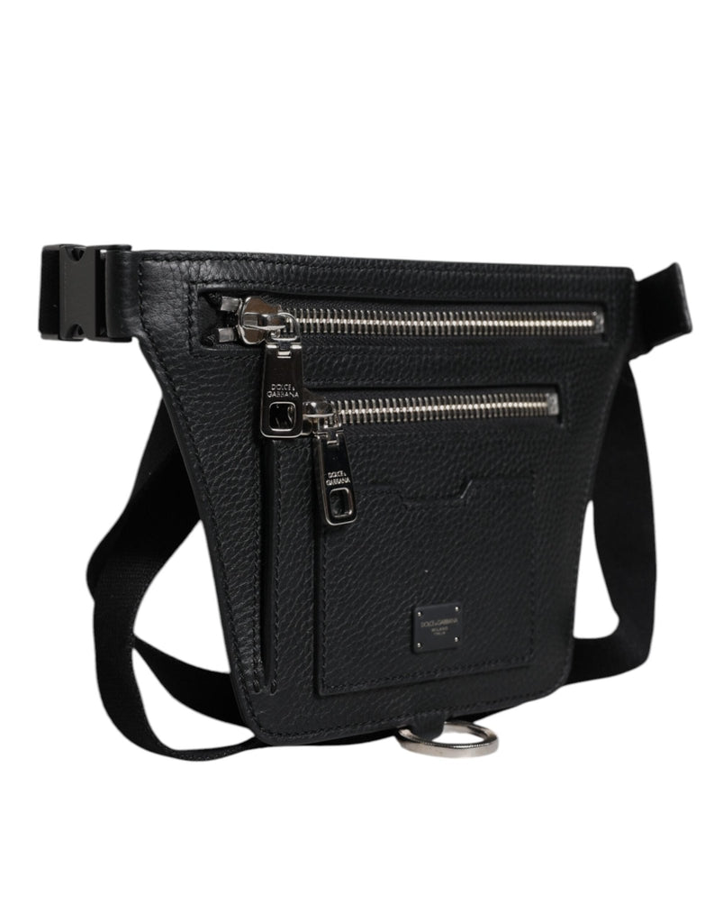 Dolce & Gabbana Black Calfskin Logo Plaque Belt Waist Men Fanny Pack Bag - Beyzy Store - Dolce & Gabbana