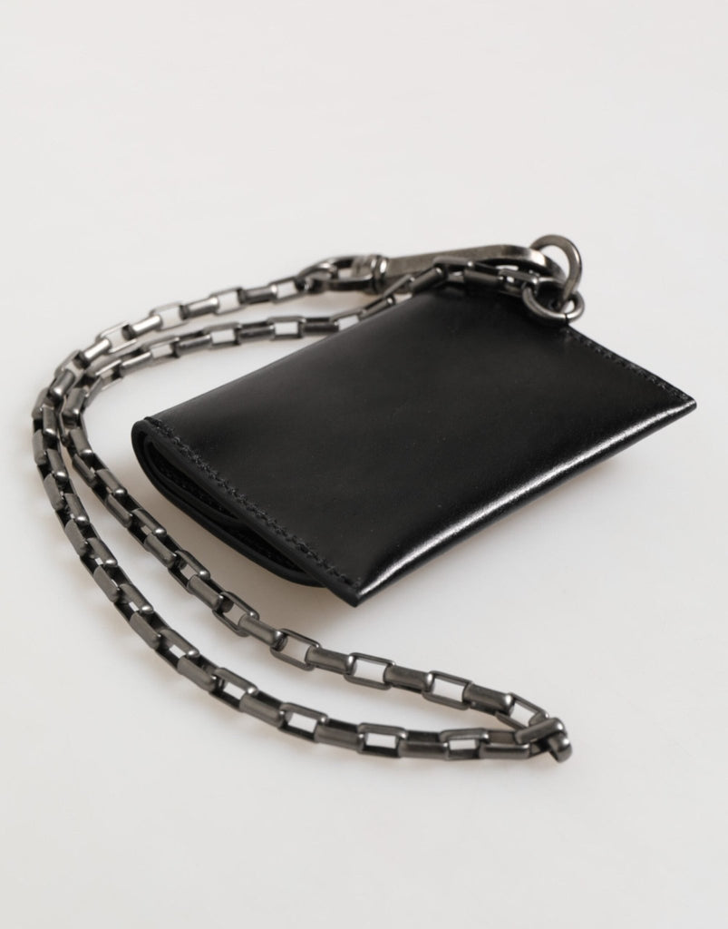 Dolce & Gabbana Black Cavallo Leather Wallet Chain Snap Bifold Card Holder - Beyzy Store - Dolce & Gabbana