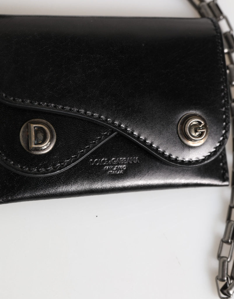 Dolce & Gabbana Black Cavallo Leather Wallet Chain Snap Bifold Card Holder - Beyzy Store - Dolce & Gabbana