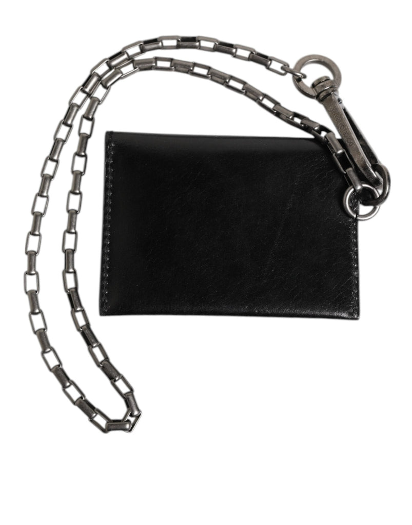 Dolce & Gabbana Black Cavallo Leather Wallet Chain Snap Bifold Card Holder - Beyzy Store - Dolce & Gabbana