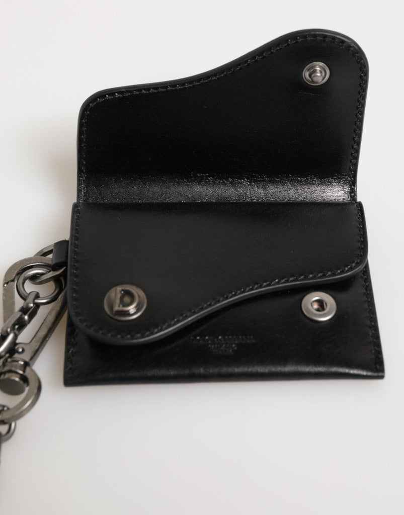 Dolce & Gabbana Black Cavallo Leather Wallet Chain Snap Bifold Card Holder - Beyzy Store - Dolce & Gabbana