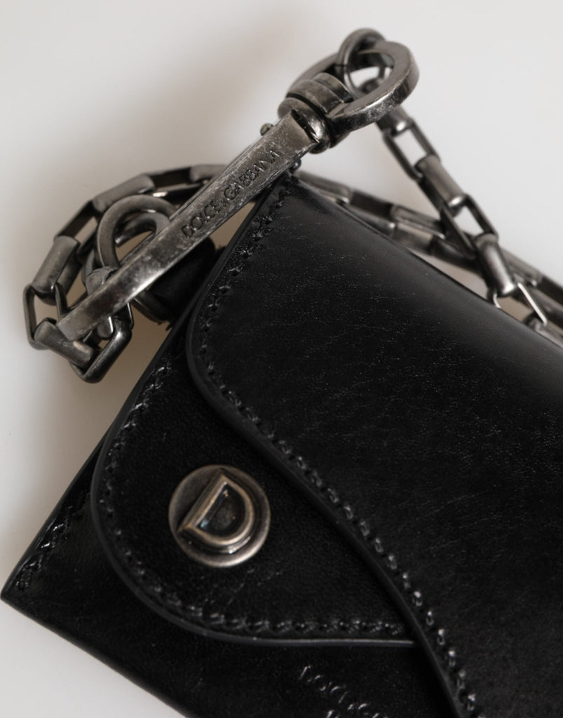 Dolce & Gabbana Black Cavallo Leather Wallet Chain Snap Bifold Card Holder - Beyzy Store - Dolce & Gabbana