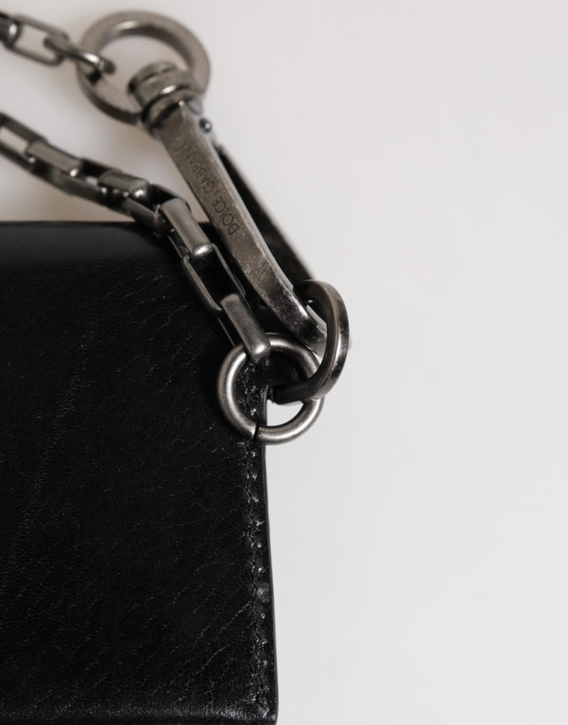 Dolce & Gabbana Black Cavallo Leather Wallet Chain Snap Bifold Card Holder - Beyzy Store - Dolce & Gabbana