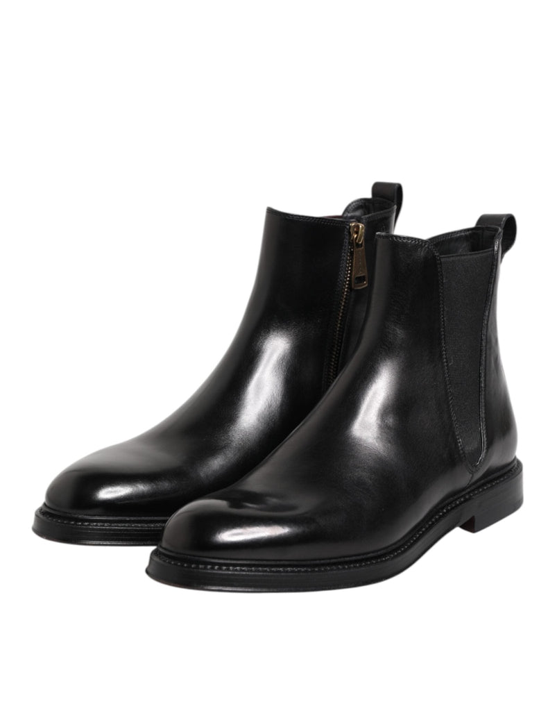 Dolce & Gabbana Black Chelsea Leather Mid Calf Boots Shoes - Beyzy Store - Dolce & Gabbana