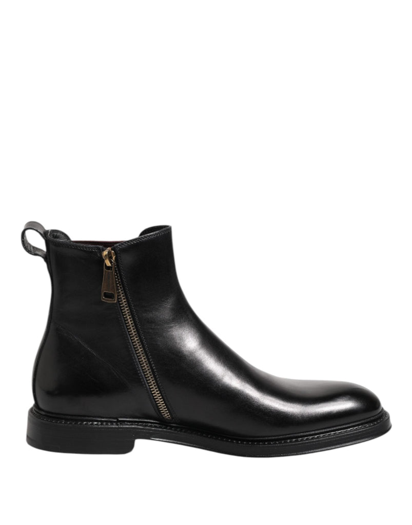 Dolce & Gabbana Black Chelsea Leather Mid Calf Boots Shoes - Beyzy Store - Dolce & Gabbana