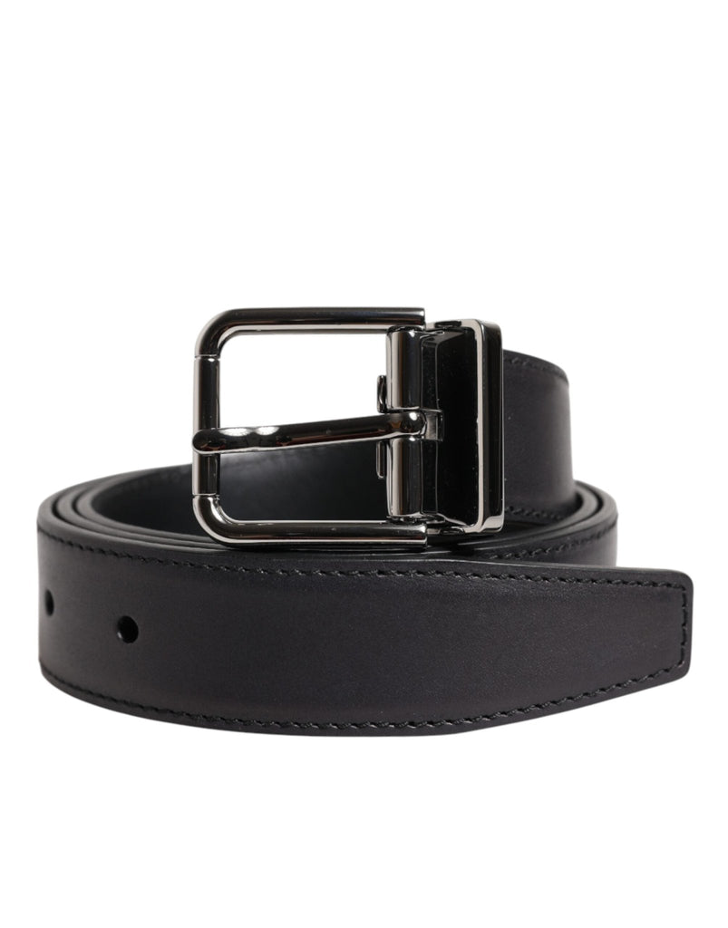 Dolce & Gabbana Black Classic Calf Leather Silver Buckle Belt - Beyzy Store - Dolce & Gabbana