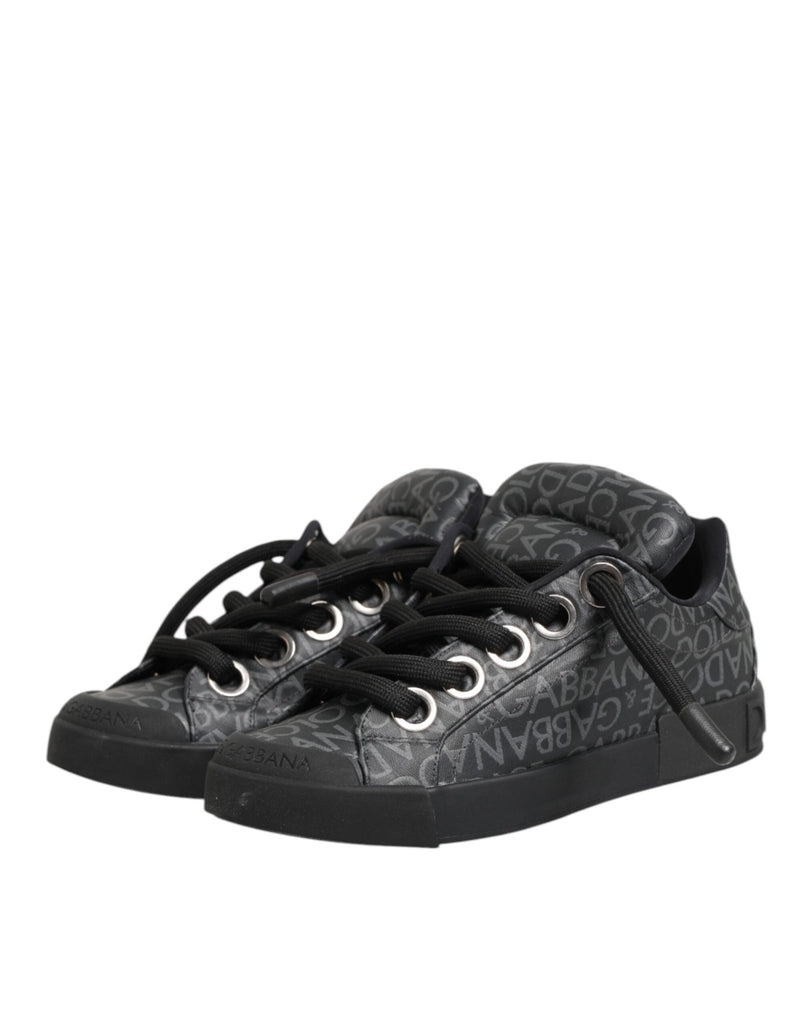 Dolce & Gabbana Black Cotton Denim Logo Low Top Sneakers Shoes - Beyzy Store - Dolce & Gabbana