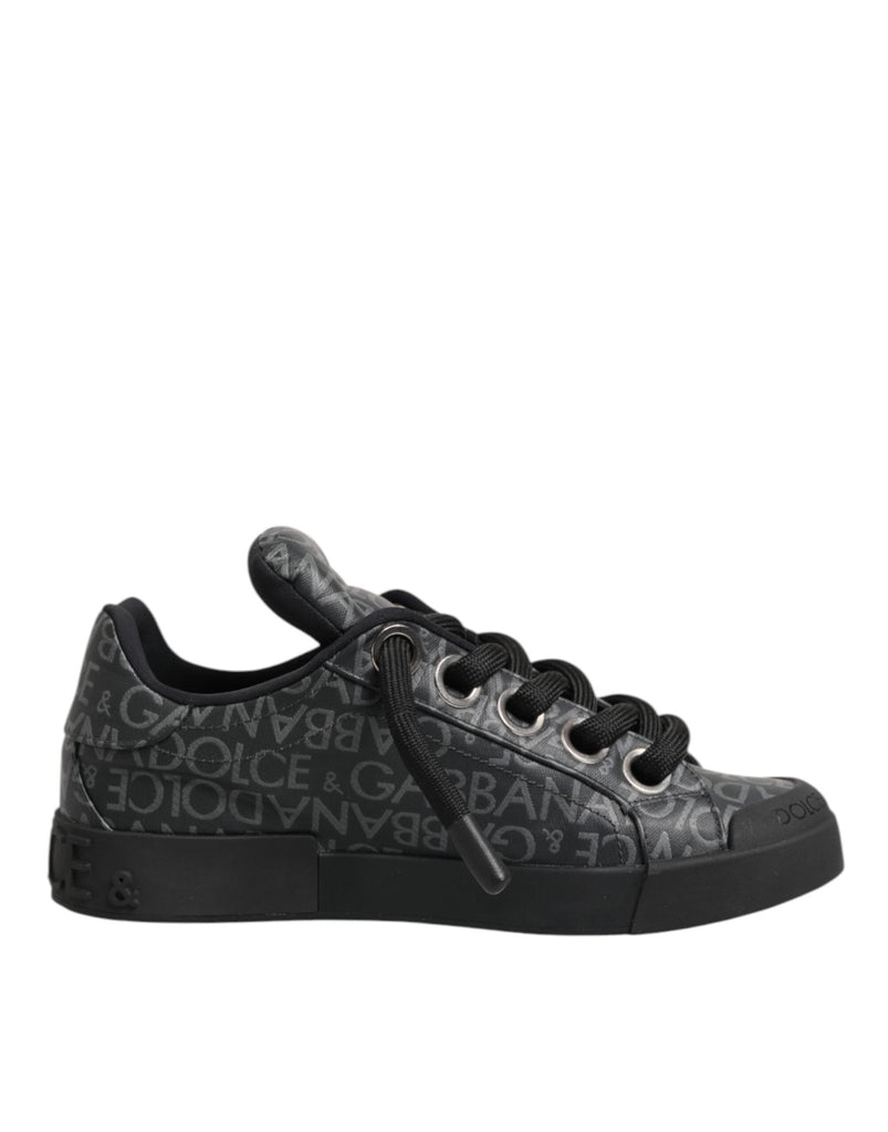 Dolce & Gabbana Black Cotton Denim Logo Low Top Sneakers Shoes - Beyzy Store - Dolce & Gabbana
