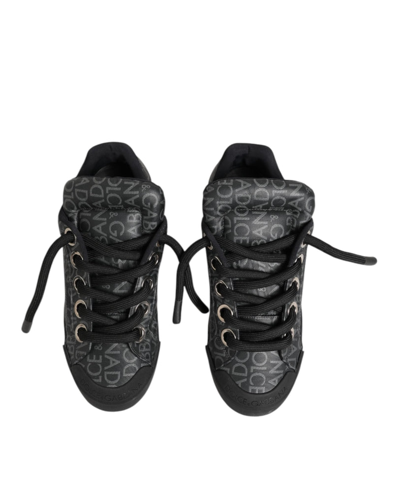Dolce & Gabbana Black Cotton Denim Logo Low Top Sneakers Shoes - Beyzy Store - Dolce & Gabbana