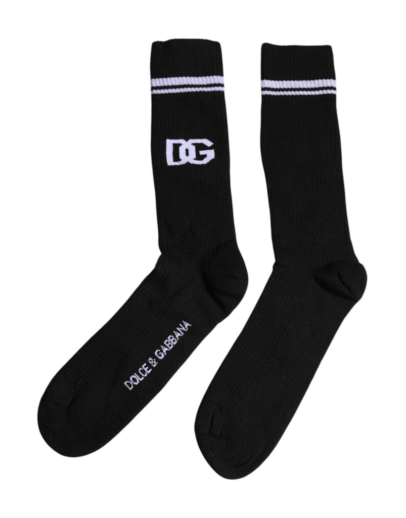 Dolce & Gabbana Black Cotton DG Logo Mid Calf Men Socks - Beyzy Store - Dolce & Gabbana