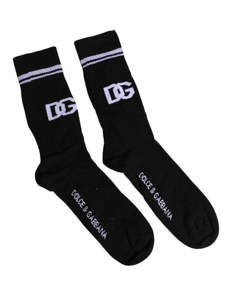 Dolce & Gabbana Black Cotton DG Logo Mid Calf Men Socks - Beyzy Store - Dolce & Gabbana