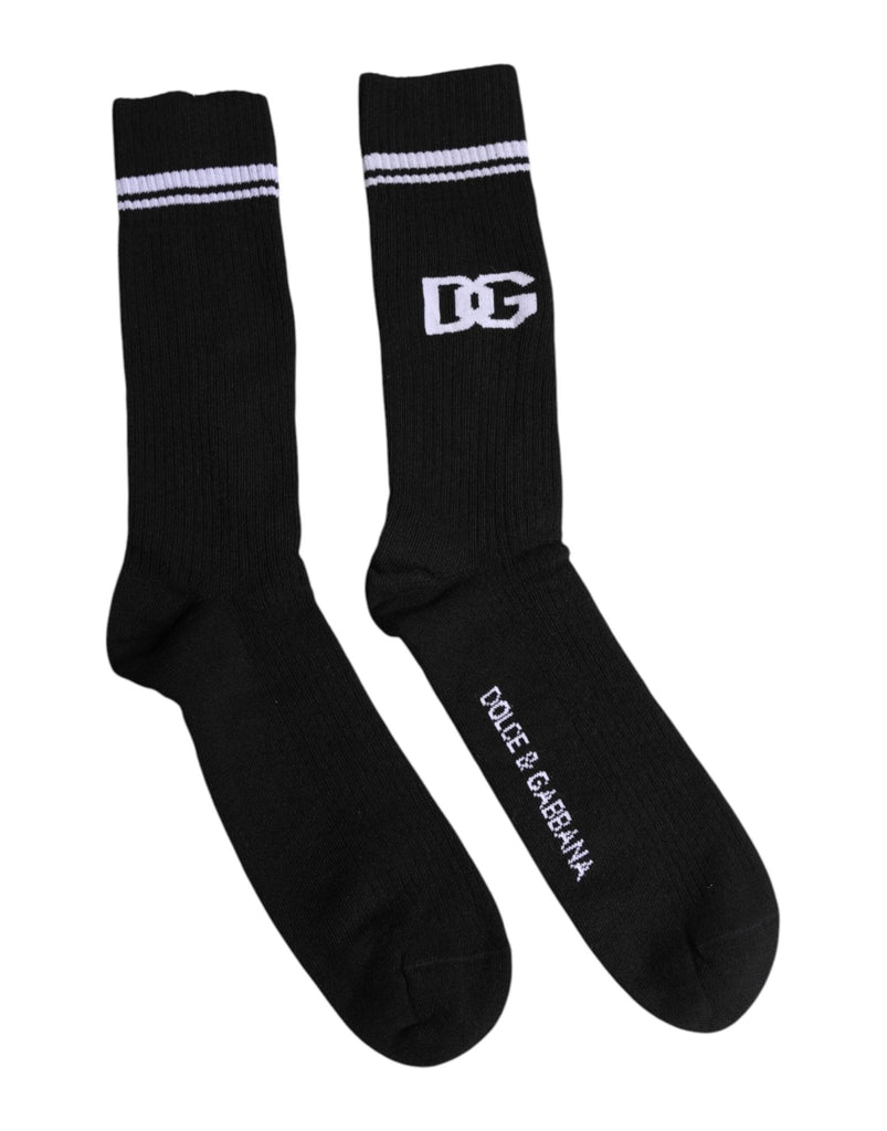 Dolce & Gabbana Black Cotton DG Logo Mid Calf Men Socks - Beyzy Store - Dolce & Gabbana