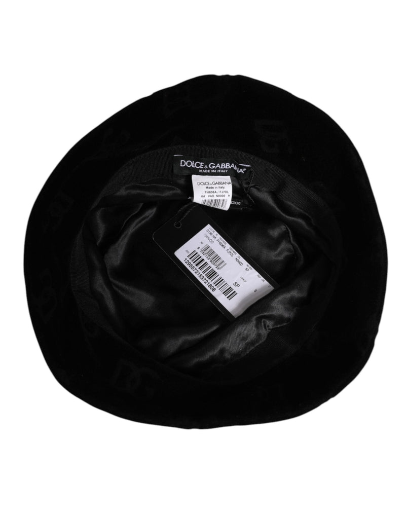Dolce & Gabbana Black Cotton Suede Bucket Logo Capello Hat - Beyzy Store - Dolce & Gabbana