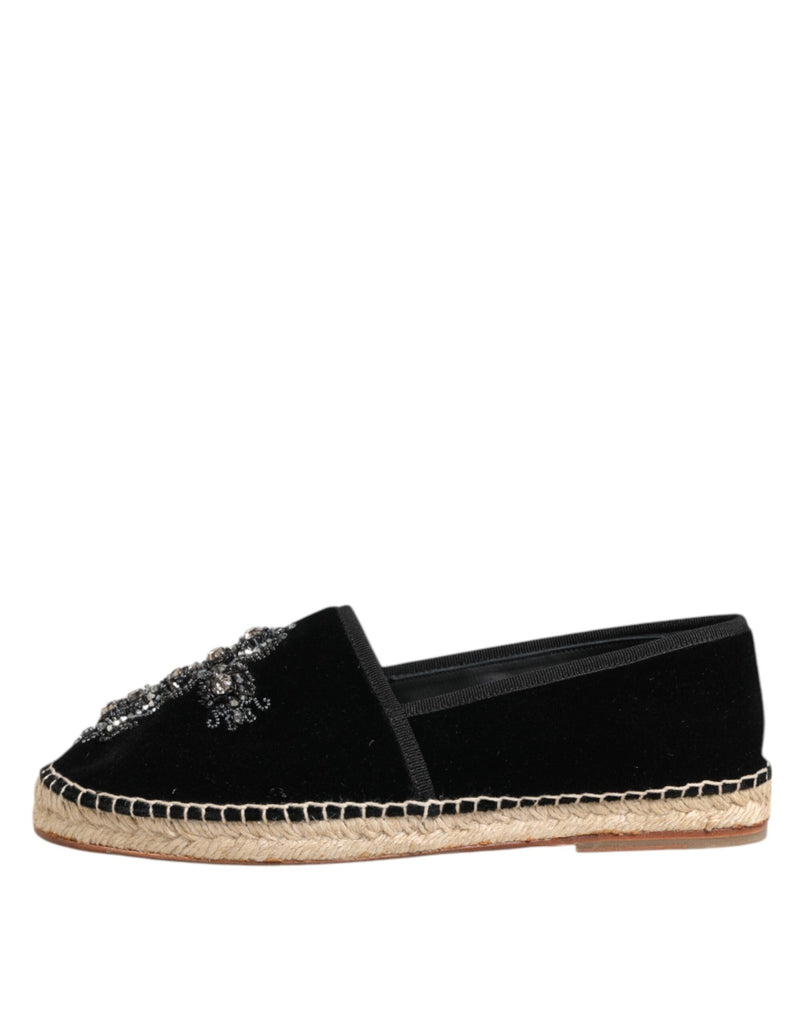 Dolce & Gabbana Black Cross Crystal Slip On Espadrille Shoes - Beyzy Store - Dolce & Gabbana