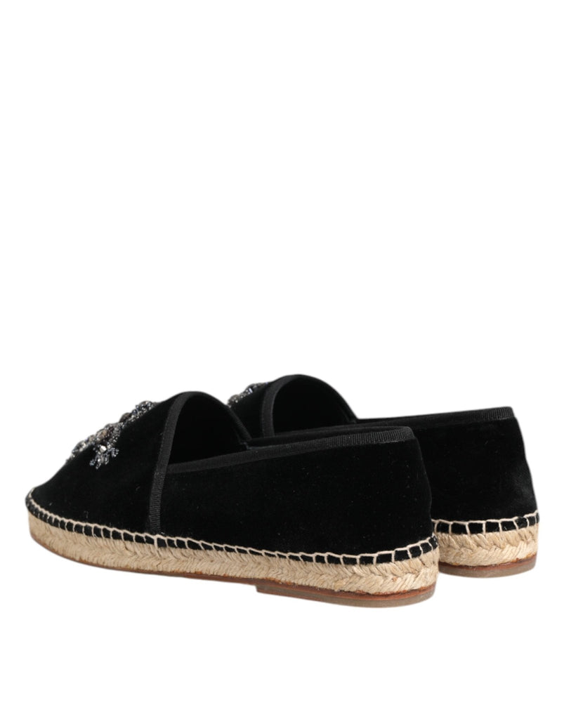Dolce & Gabbana Black Cross Crystal Slip On Espadrille Shoes - Beyzy Store - Dolce & Gabbana