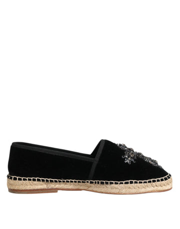 Dolce & Gabbana Black Cross Crystal Slip On Espadrille Shoes - Beyzy Store - Dolce & Gabbana