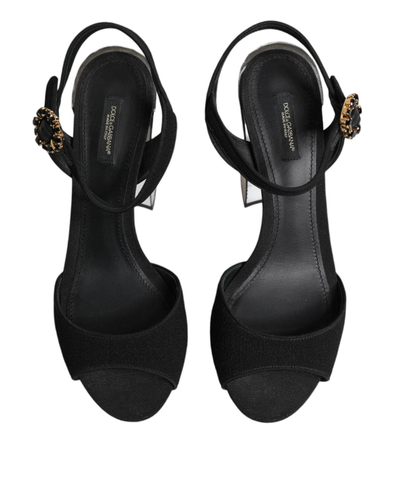 Dolce & Gabbana Black Crystal Ankle Strap Keira Sandal Shoes - Beyzy Store - Dolce & Gabbana