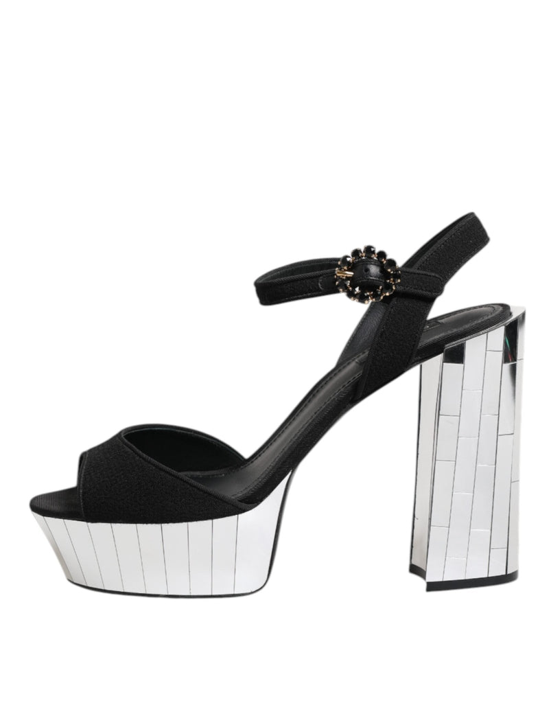 Dolce & Gabbana Black Crystal Ankle Strap Keira Sandal Shoes - Beyzy Store - Dolce & Gabbana