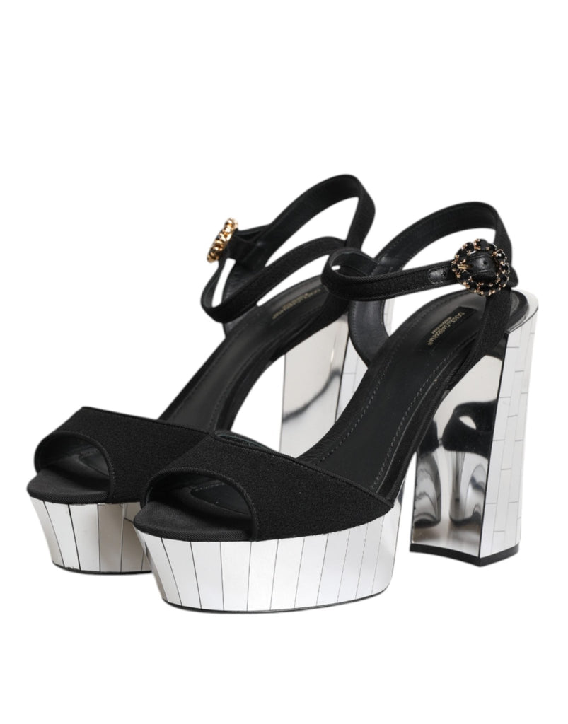 Dolce & Gabbana Black Crystal Ankle Strap Keira Sandal Shoes - Beyzy Store - Dolce & Gabbana